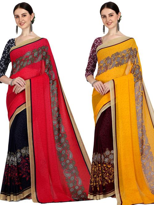 women pack of 2 casual wear combo sarees with blouse - 21475239 - Very Small Image - 1