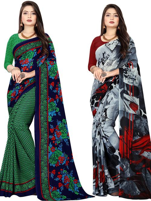 women pack of 2 casual wear combo sarees with blouse - 21475243 - Very Small Image - 1