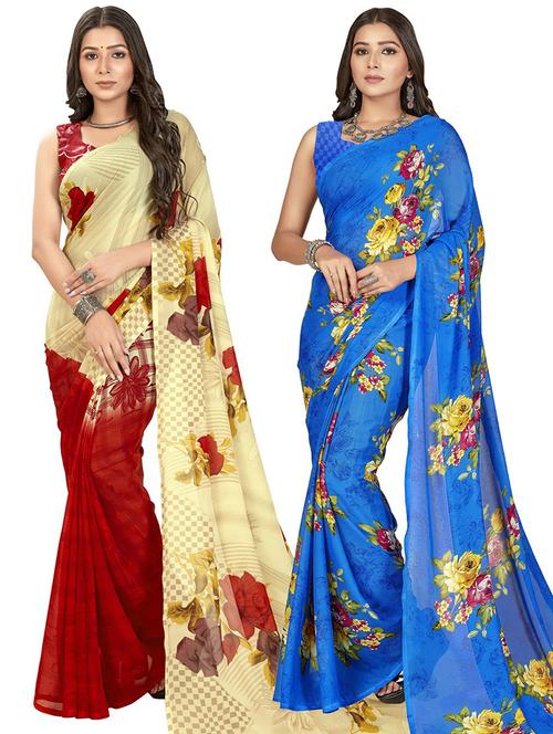 women pack of 2 casual wear combo sarees with blouse - 21475250 - Very Small Image - 1