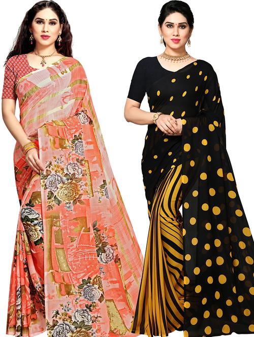 women pack of 2 casual wear combo sarees with blouse - 21475252 - Very Small Image - 1
