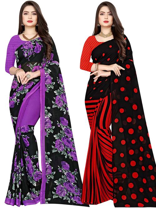 women pack of 2 casual wear combo sarees with blouse - 21475256 - Very Small Image - 1