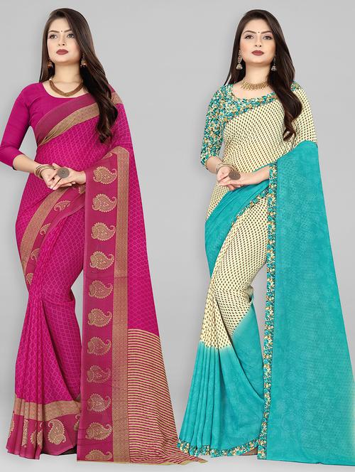 women pack of 2 casual wear combo sarees with blouse - 21475259 - Very Small Image - 1