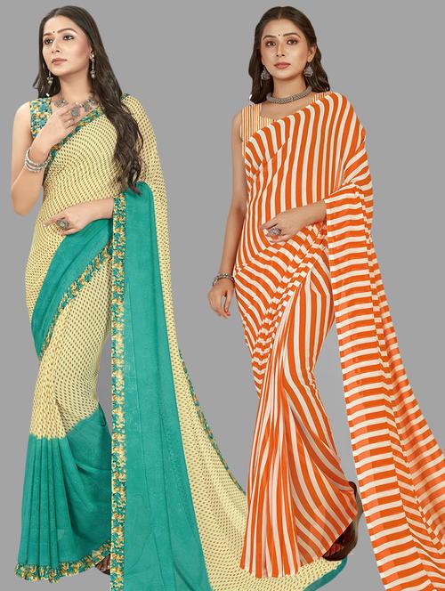 women pack of 2 casual wear combo sarees with blouse - 21475260 - Very Small Image - 1