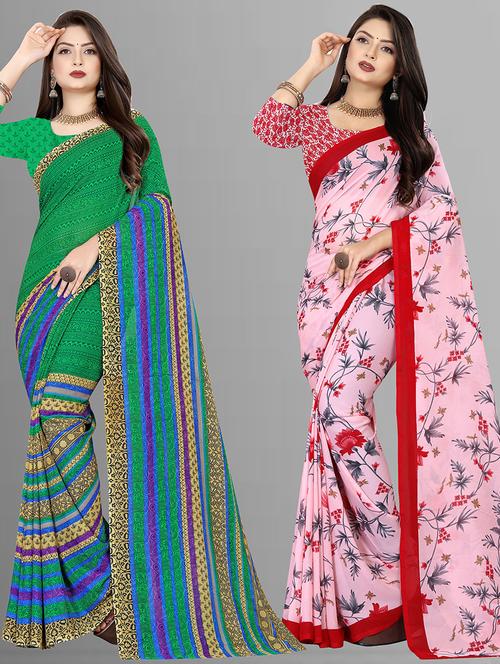women pack of 2 casual wear combo sarees with blouse - 21475264 - Very Small Image - 1