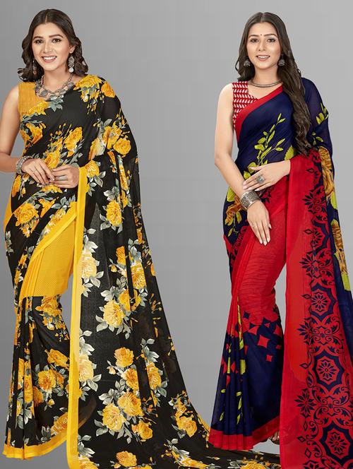 women pack of 2 casual wear combo sarees with blouse - 21475265 - Very Small Image - 1
