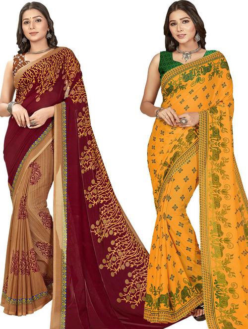 women pack of 2 casual wear combo sarees with blouse - 21475266 - Very Small Image - 1