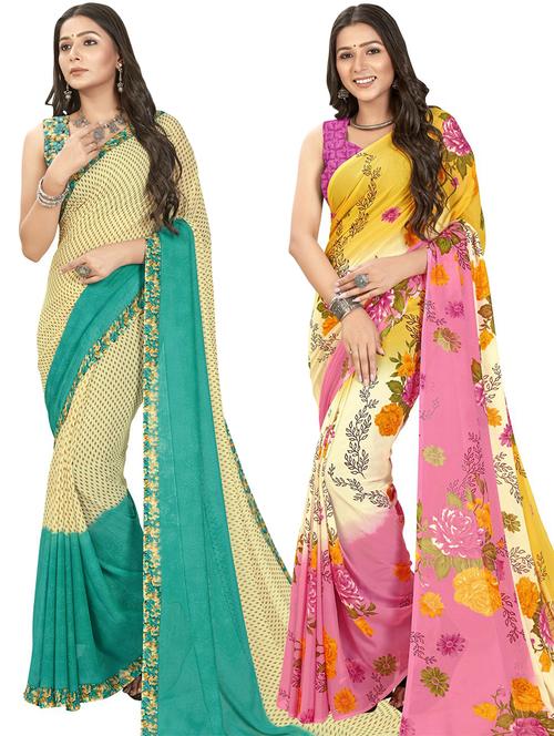 women pack of 2 casual wear combo sarees with blouse - 21475270 - Very Small Image - 1