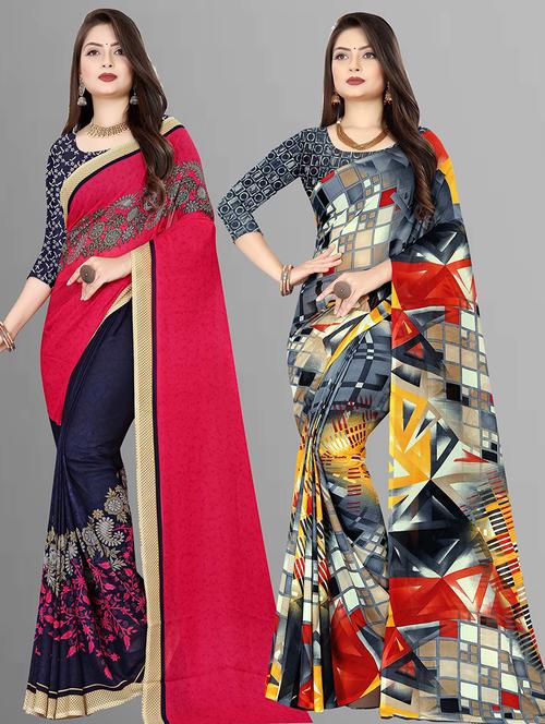 women pack of 2 casual wear combo sarees with blouse - 21475272 - Very Small Image - 1