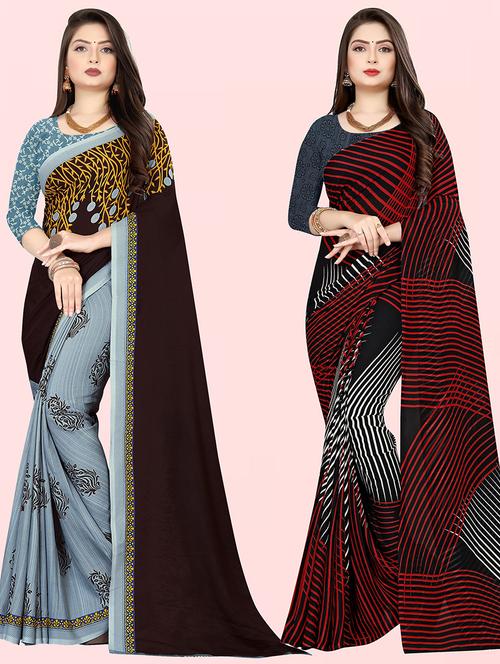 women pack of 2 casual wear combo sarees with blouse - 21475273 - Very Small Image - 1