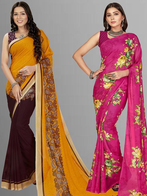 women pack of 2 printed casual wear saree with blouse - 21475278 - Very Small Image - 1