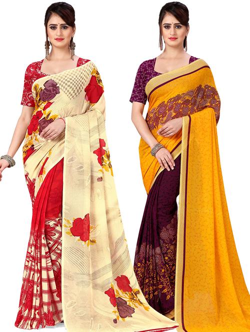 women pack of 2 printed casual wear saree with blouse - 21475280 - Very Small Image - 1