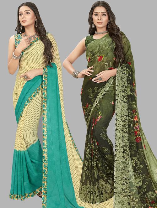 women pack of 2 printed casual wear saree with blouse - 21475282 - Very Small Image - 1