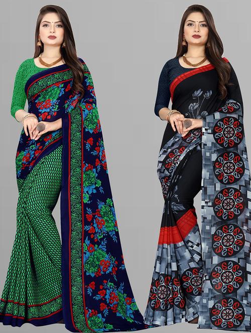 women pack of 2 printed casual wear saree with blouse - 21475283 - Very Small Image - 1