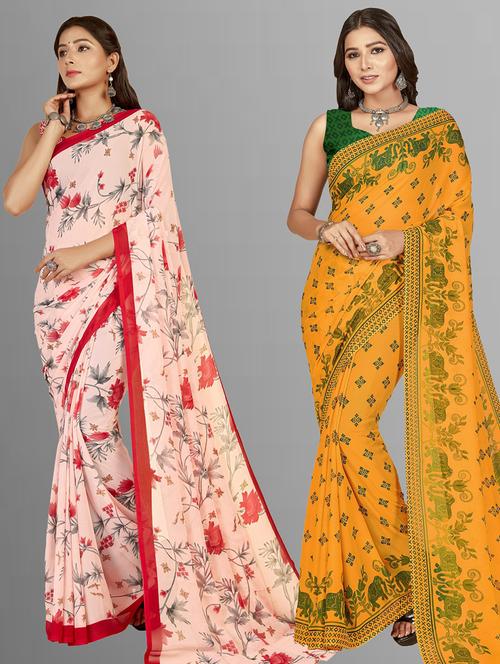 women pack of 2 casual wear combo sarees with blouse - 21475284 - Very Small Image - 1