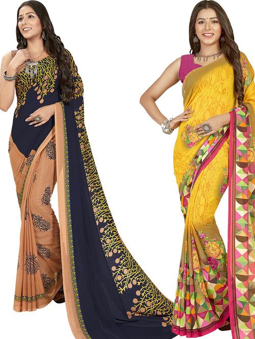 women pack of 2 casual wear combo sarees with blouse - 21475291 - Very Small Image - 1
