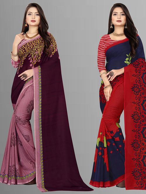 women pack of 2 casual wear combo sarees with blouse - 21475295 - Very Small Image - 1