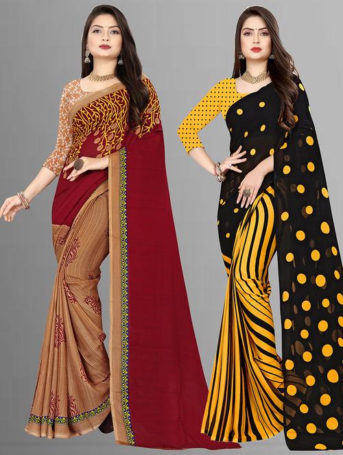 women pack of 2 casual wear combo sarees with blouse - 21475311 - Very Small Image - 1