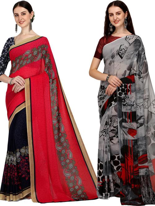 women pack of 2 casual wear combo sarees with blouse - 21475322 - Very Small Image - 1
