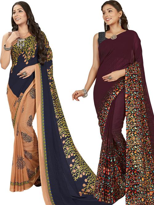 women pack of 2 casual wear combo sarees with blouse - 21475326 - Very Small Image - 1