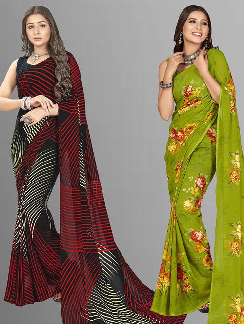 women pack of 2 casual wear combo sarees with blouse - 21475327 - Very Small Image - 1