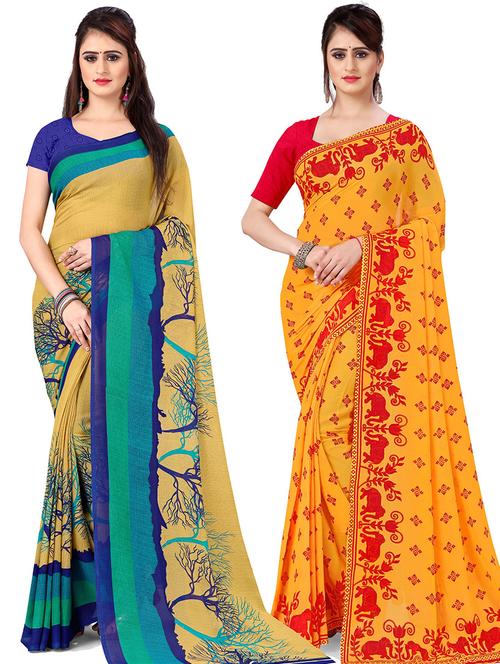 women pack of 2 printed casual wear saree with blouse - 21475334 - Very Small Image - 1