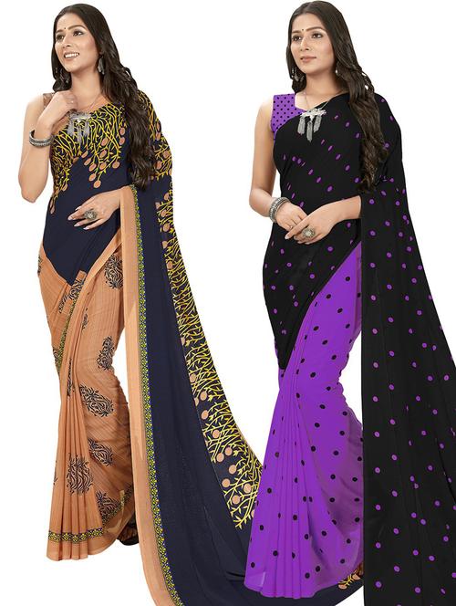 women pack of 2 casual wear sarees with blouse - 21475335 - Very Small Image - 1