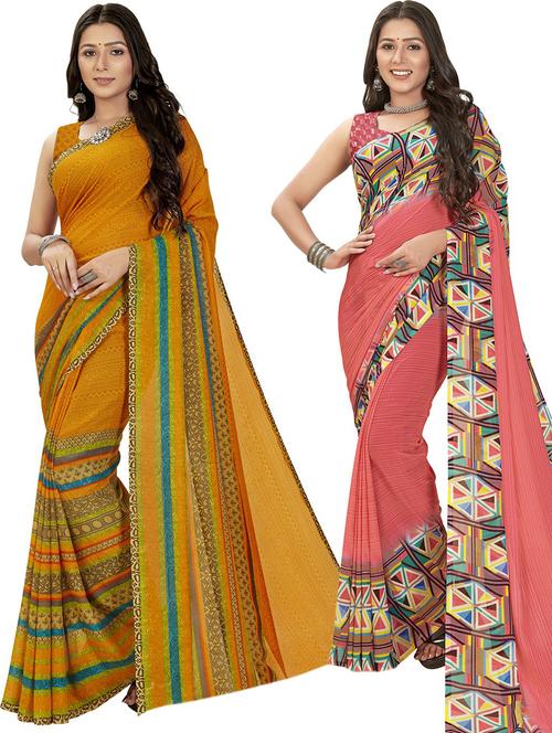 women pack of 2 casual wear combo sarees with blouse - 21475340 - Very Small Image - 1