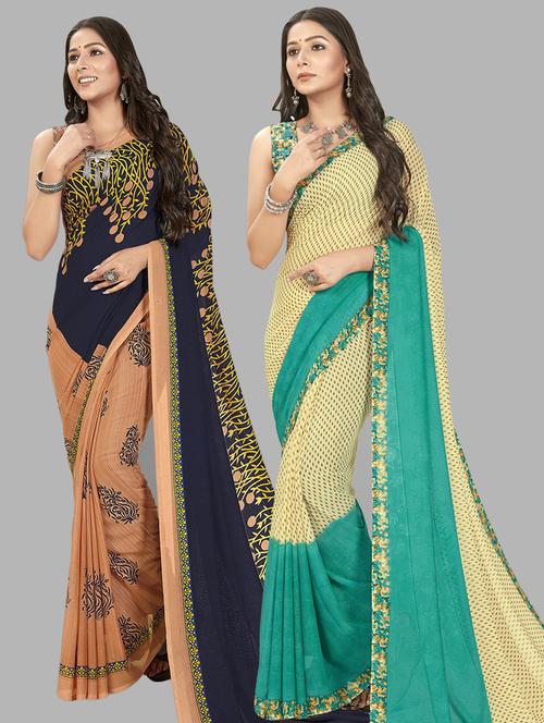 women pack of 2 casual wear combo sarees with blouse - 21475344 - Very Small Image - 1