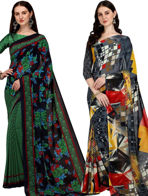 women pack of 2 casual wear combo sarees with blouse - 21475345 - Very Small Image - 1