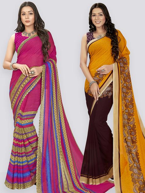 women pack of 2 printed casual wear saree with blouse - 21475357 - Very Small Image - 1