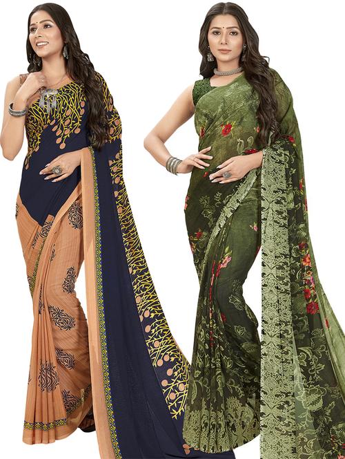 women pack of 2 casual wear combo sarees with blouse - 21475358 - Very Small Image - 1