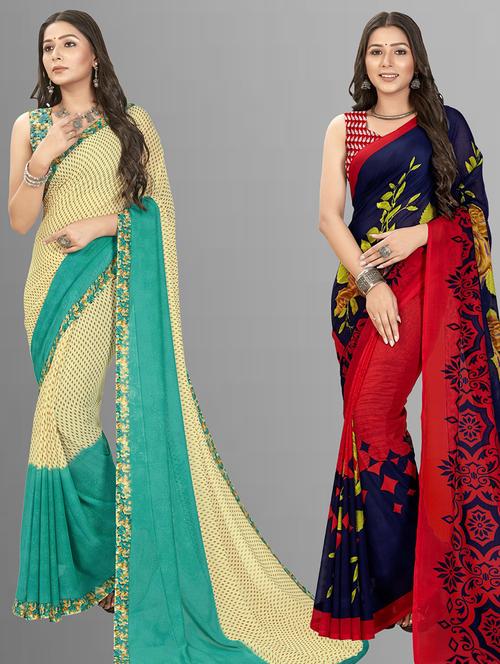 women pack of 2 casual wear combo sarees with blouse - 21475367 - Very Small Image - 1