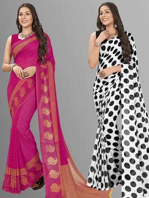 women pack of 2 casual wear combo sarees with blouse - 21475376 - Very Small Image - 1
