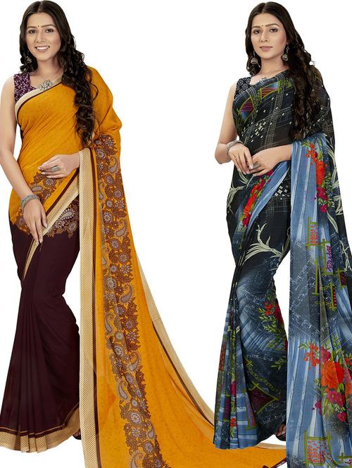 women pack of 2 casual wear combo sarees with blouse - 21475382 - Very Small Image - 1