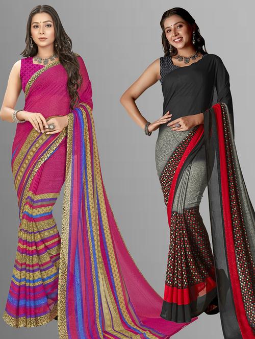 women pack of 2 printed casual wear saree with blouse - 21475388 - Very Small Image - 1