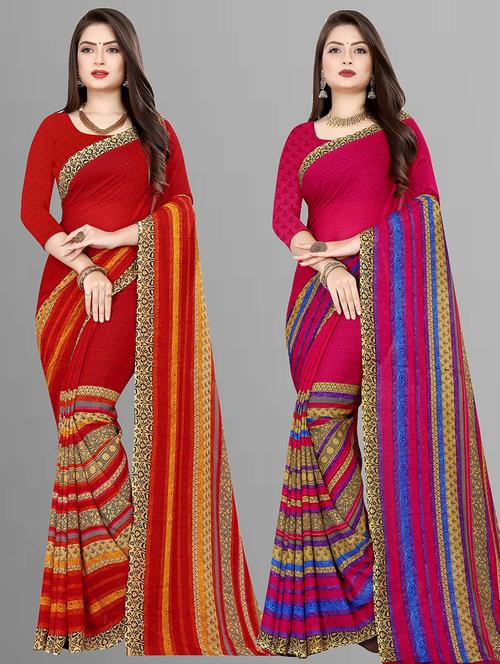 women pack of 2 casual wear combo sarees with blouse - 21475389 - Very Small Image - 1