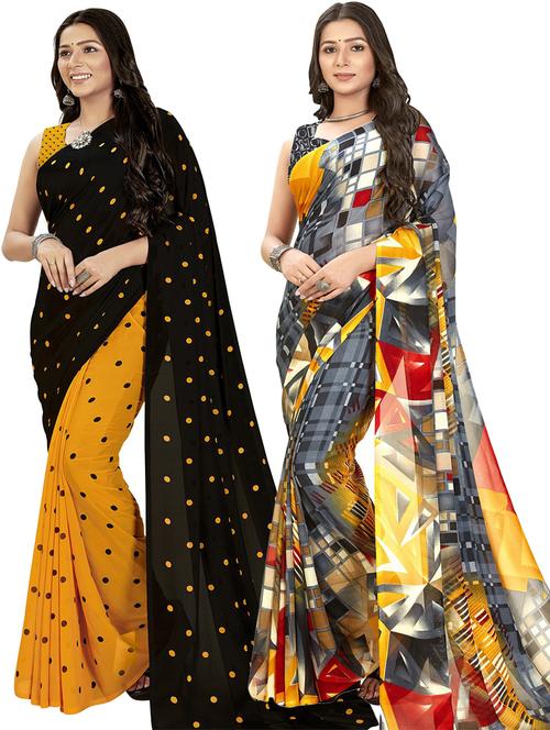 women pack of 2 casual wear combo sarees with blouse - 21475397 - Very Small Image - 1