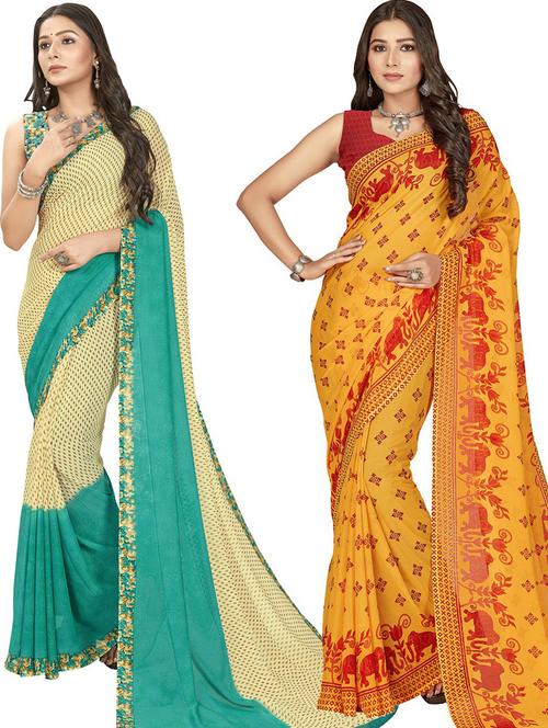 women pack of 2 printed casual wear saree with blouse - 21475399 - Very Small Image - 1