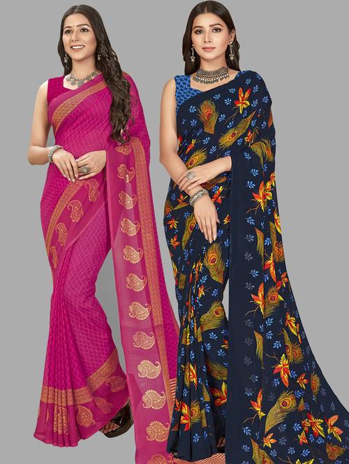 women pack of 2 casual wear combo sarees with blouse - 21475402 - Very Small Image - 1