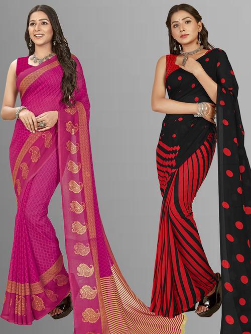 women pack of 2 printed casual wear saree with blouse - 21475403 - Very Small Image - 1