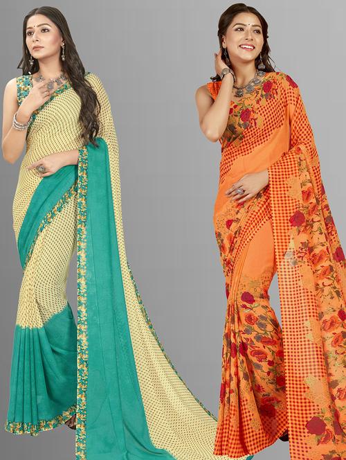 women pack of 2 casual wear combo sarees with blouse - 21475404 - Very Small Image - 1