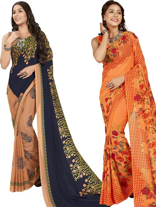 women pack of 2 casual wear combo sarees with blouse - 21475426 - Very Small Image - 1