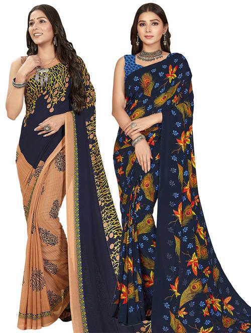 women pack of 2 casual wear combo sarees with blouse - 21475427 - Very Small Image - 1