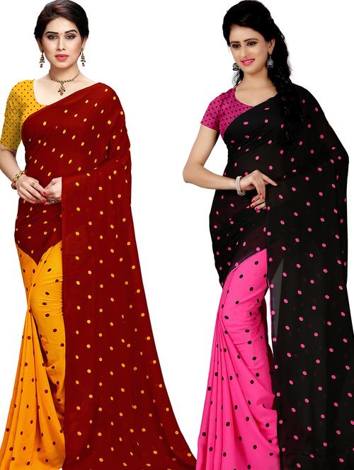 women pack of 2 printed casual wear saree with blouse - 21475432 - Very Small Image - 1