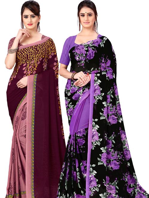 women pack of 2 casual wear combo sarees with blouse - 21475439 - Very Small Image - 1