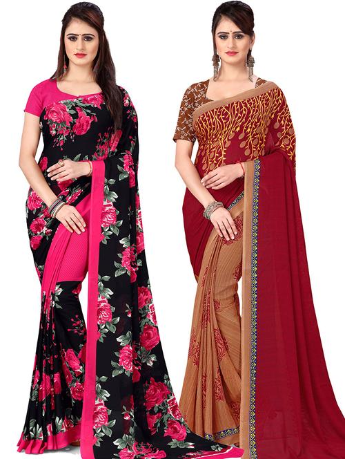 women pack of 2 casual wear combo sarees with blouse - 21475440 - Very Small Image - 1