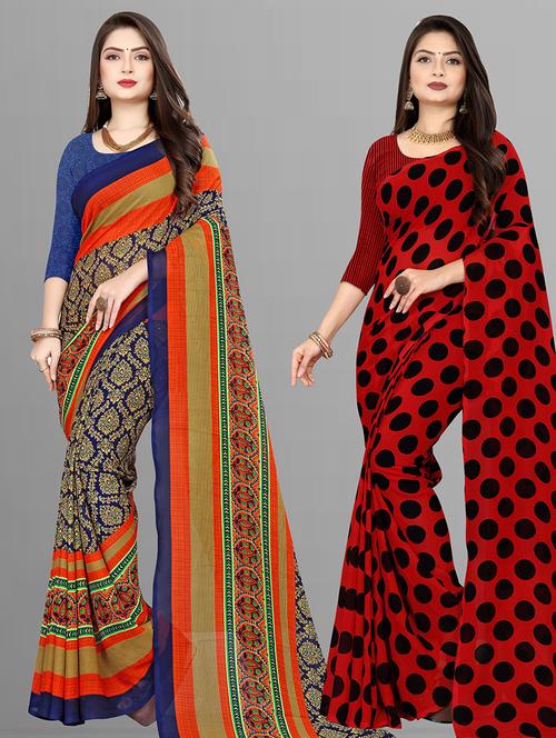 women pack of 2 casual wear combo sarees with blouse - 21475444 - Very Small Image - 1