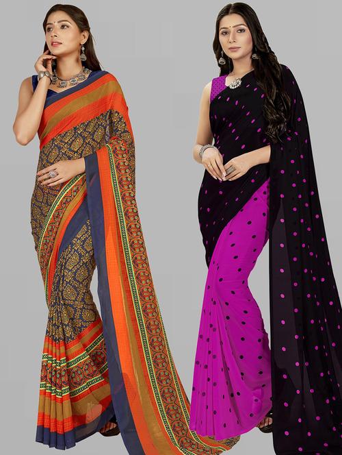 women pack of 2 casual wear sarees with blouse - 21475445 - Very Small Image - 1