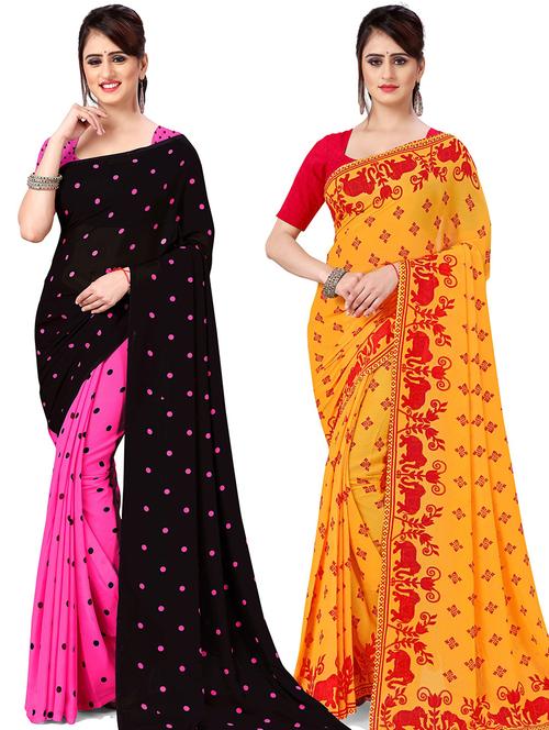 women pack of 2 casual wear sarees with blouse - 21475449 - Very Small Image - 1