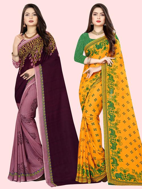 women pack of 2 casual wear combo sarees with blouse - 21475464 - Very Small Image - 1